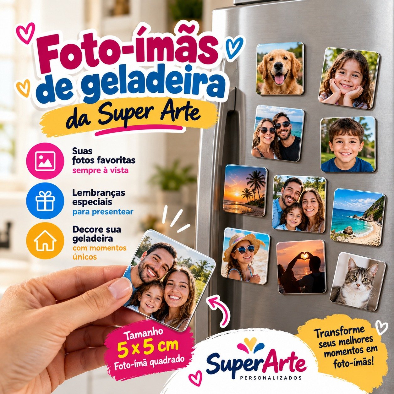 Foto-ímãs quadrados personalizados da SuperArte
